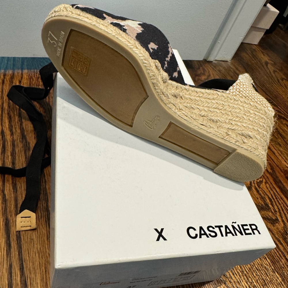 CASTANER X DVF Espadrille Wedge Ankle-Tie Sandal in Black Animal Print - Picture 6 of 8